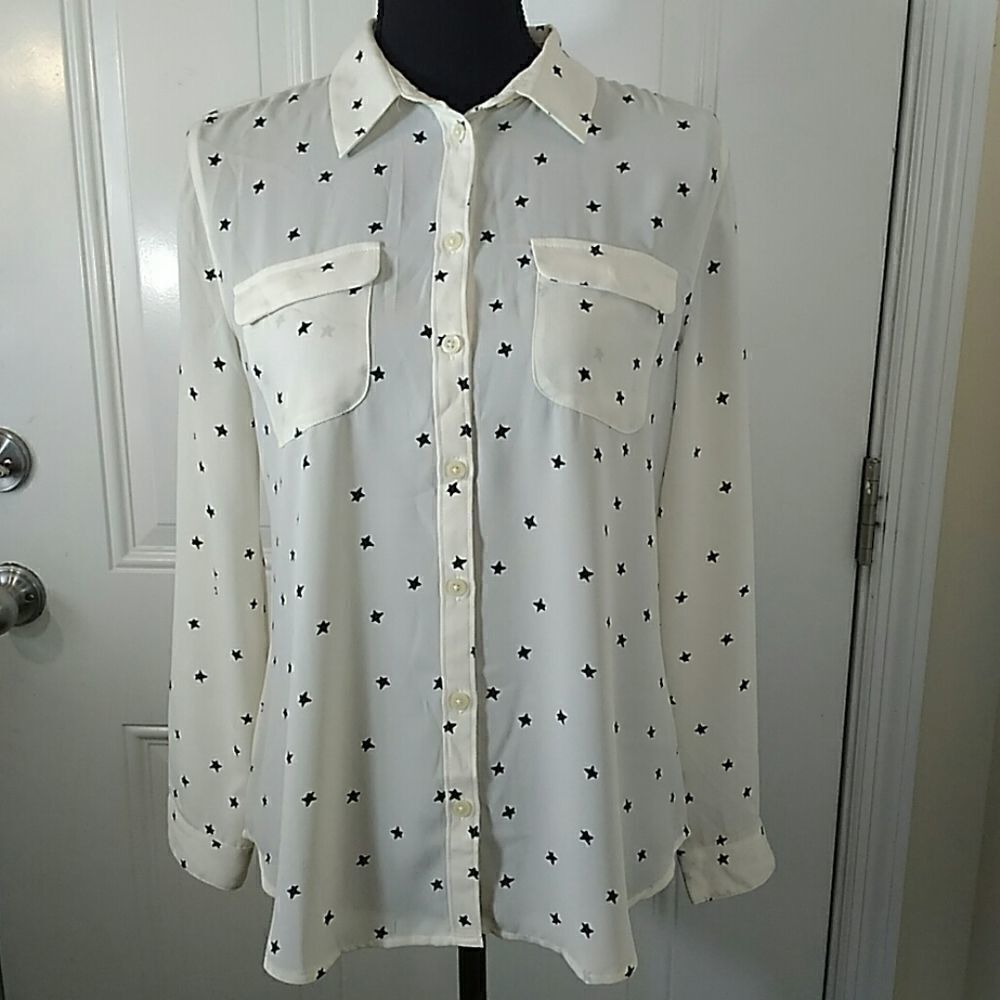 Loft Ann Taylor cream & black button front blouse